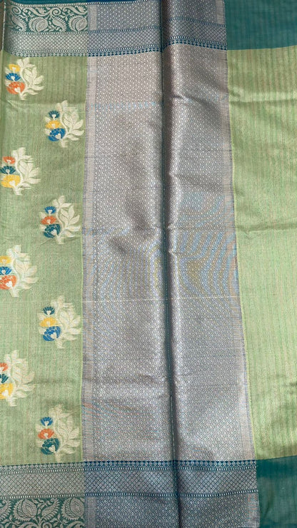 Green Mulberry Silk Blend Banarasi Sarees For Women GEMELBRSLK_38