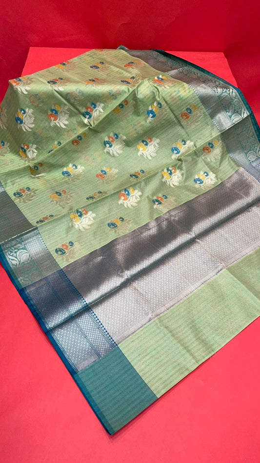 Green Mulberry Silk Blend Banarasi Sarees For Women GEMELBRSLK_38