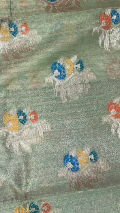 Green Mulberry Silk Blend Banarasi Sarees For Women GEMELBRSLK_38