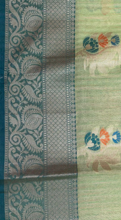 Green Mulberry Silk Blend Banarasi Sarees For Women GEMELBRSLK_38