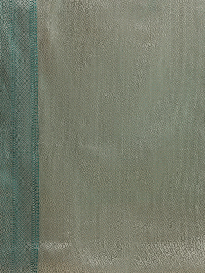Faishana Presents Handwoven Peach Mulberry Silk Tilfi Boota Zari Border With Green Blouse Banarasi Saree