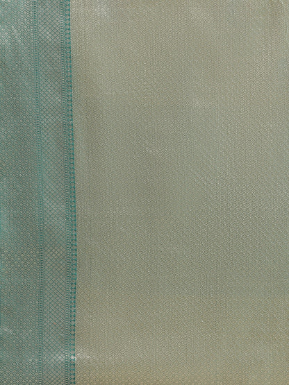 Faishana Presents Handwoven Gold Mulberry Silk Tilfi Boota Zari Border With Green Blouse Banarasi Saree