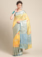 Faishana Presents Handwoven Gold Mulberry Silk Tilfi Skirt Zari With Peacock Blue Blouse Banarasi Saree