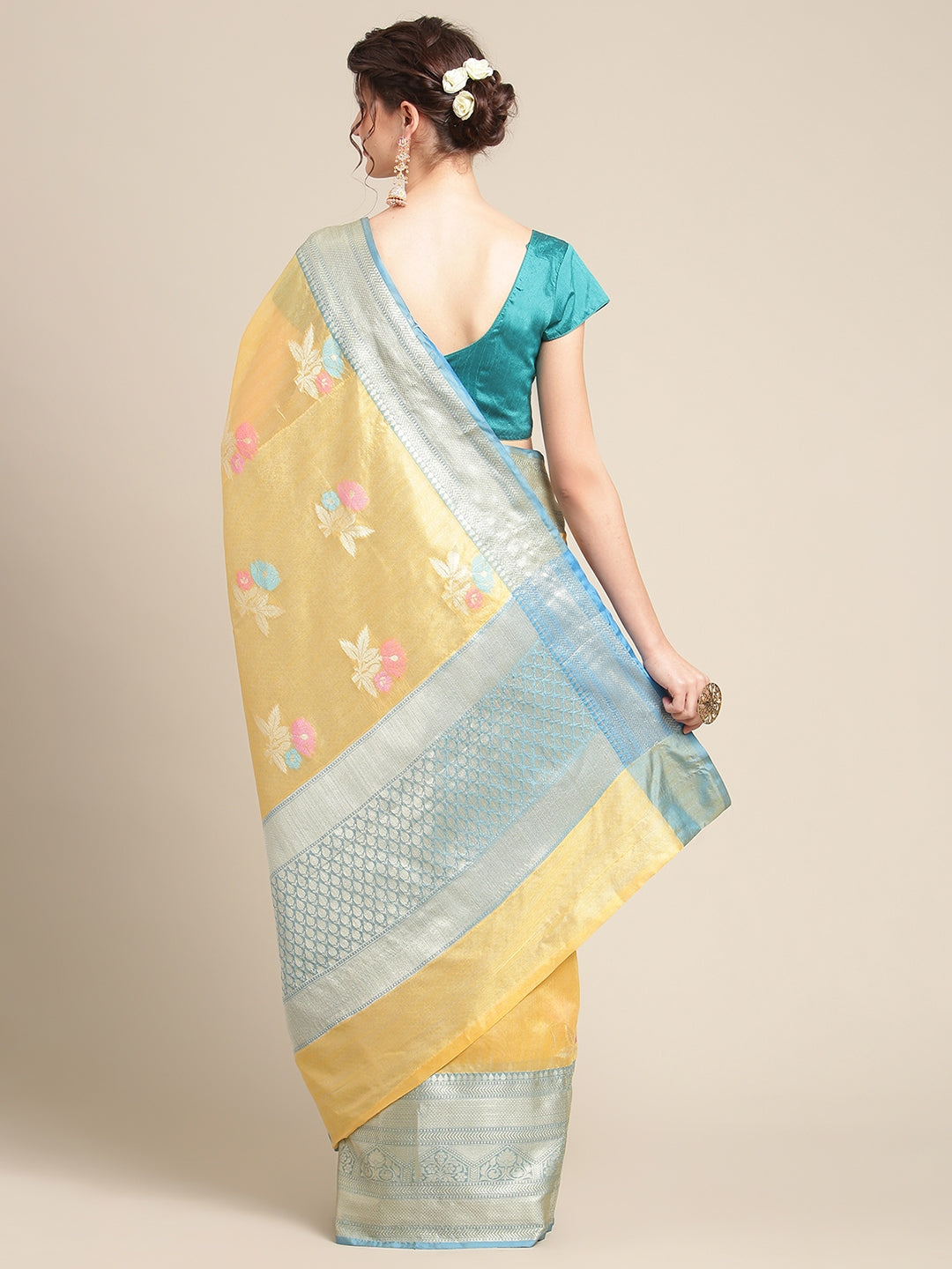 Gold Mulberry Silk Blend Banarasi Sarees For Women GEMELBRSLK_6