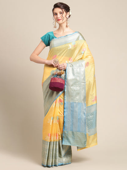 Gold Mulberry Silk Blend Banarasi Sarees For Women GEMELBRSLK_6