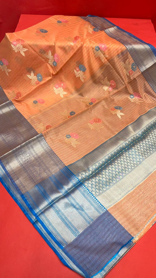 Peach Mulberry Silk Blend Banarasi Sarees For Women GEMELBRSLK_7