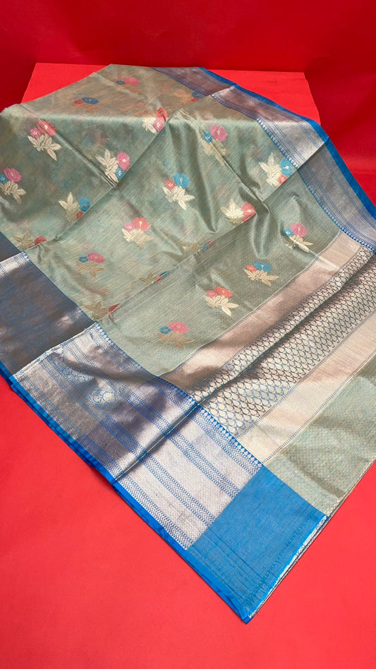 Green Mulberry Silk Blend Banarasi Sarees For Women GEMELBRSLK_8