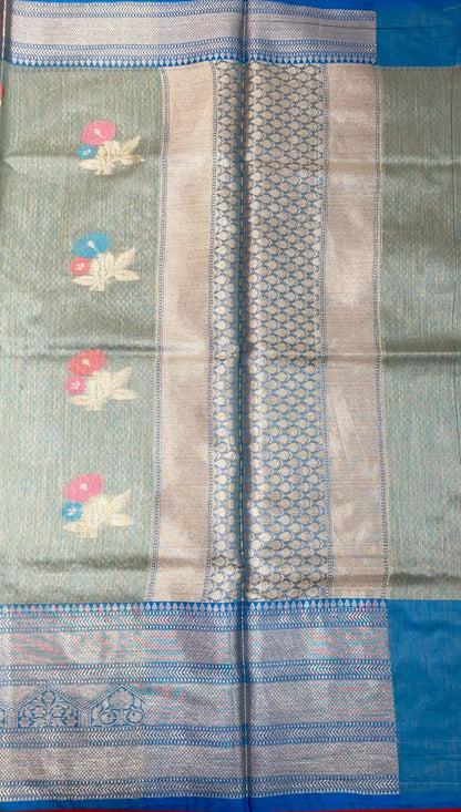 Green Mulberry Silk Blend Banarasi Sarees For Women GEMELBRSLK_8