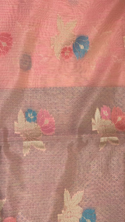 Pink Mulberry Silk Blend Banarasi Sarees For Women GEMELBRSLK_9