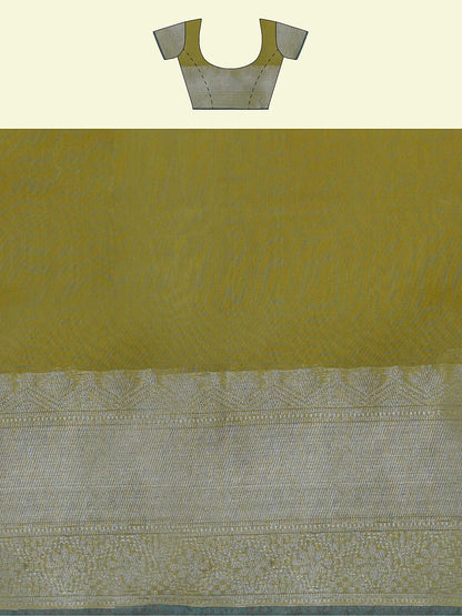 Faishana Presents Yellow Masrise Cotton Tilfi Jaal Zari Border With Yellow Blouse Banarasi Saree