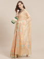 Faishana Presents Handwoven Beige Masrise Cotton Boota Alfi Skirt Border With Beige Blouse Banarasi Saree