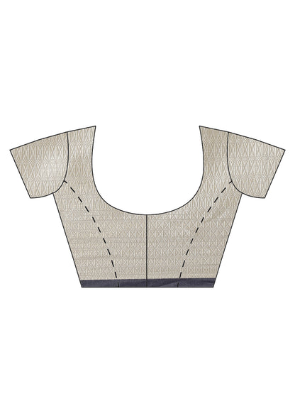 Faishana Presents Handwoven Grey Masrise Cotton Tilfi Jaal Zari Border With Grey Blouse Banarasi Saree