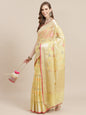 Faishana Presents Handwoven Yellow Masrise Cotton Tilfi Jaal Zari Border With Yellow  Blouse Banarasi Saree
