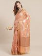 Faishana Presents Handwoven Beige Masrise Cotton Alfi Jaal Zari Border With Beige Blouse Banarasi Saree