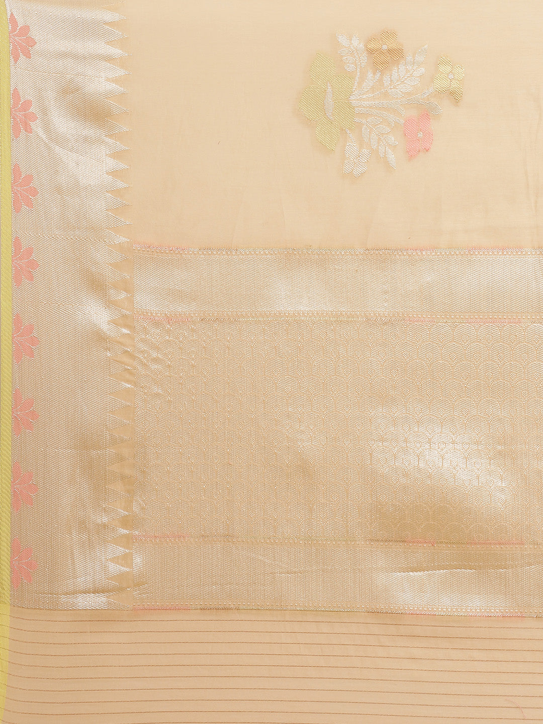 Faishana Presents Handwoven Beige Masrise Cotton Tilfi Boota Alfi Zari Border With Beige Blouse Banarasi Saree