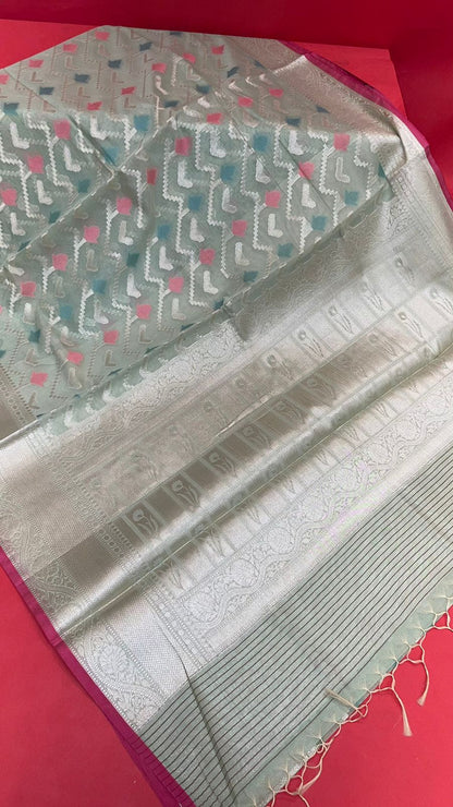 Green Mercerise Cotton Banarasi Sarees For Women GEMSWRCTN_152