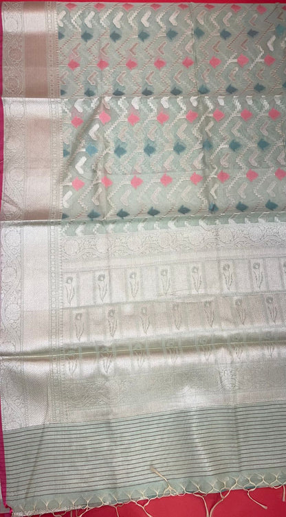 Green Mercerise Cotton Banarasi Sarees For Women GEMSWRCTN_152