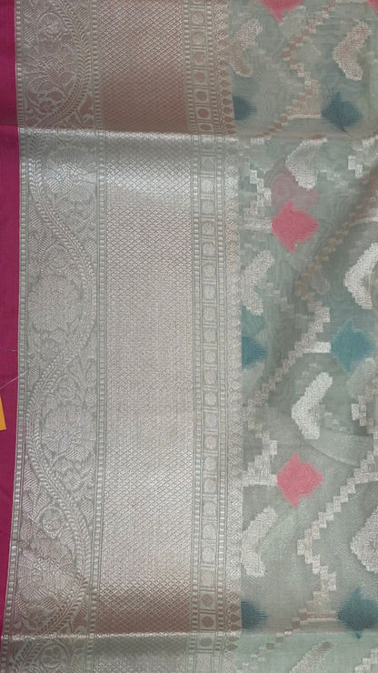 Green Mercerise Cotton Banarasi Sarees For Women GEMSWRCTN_152