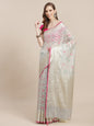 Faishana Presents Handwoven Grey Masrise Cotton Tilfi Jaal Zari Border With Grey Blouse Banarasi Saree