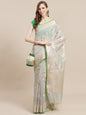 Faishana Presents Handwoven Grey Masrise Cotton Alfi Boota Zari Border With Grey Blouse Banarasi Saree