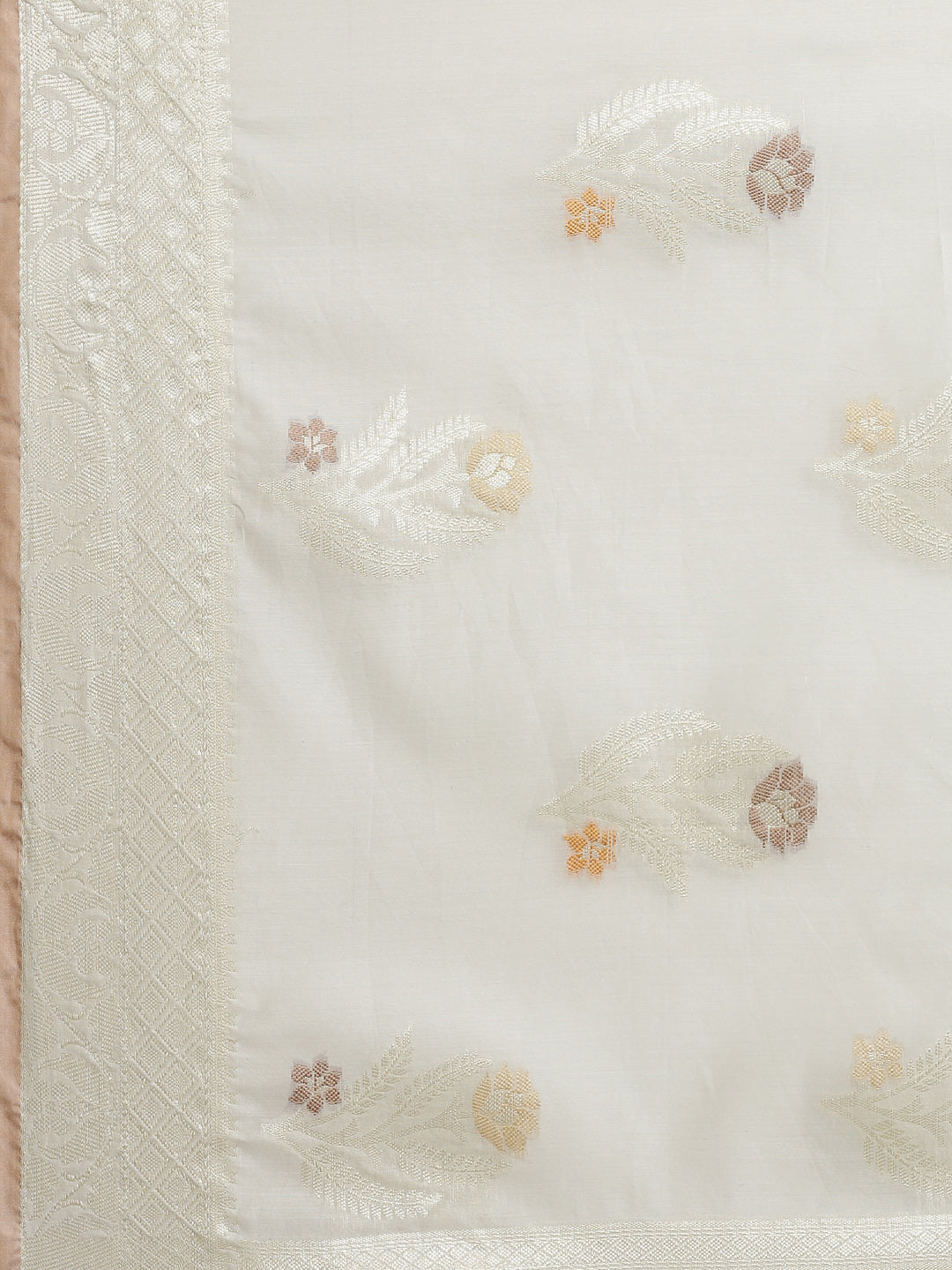 Faishana Presents Handwoven Grey Masrise Cotton Tilfi Boota Zari Border With Cheeku Color Blouse Banarasi Saree