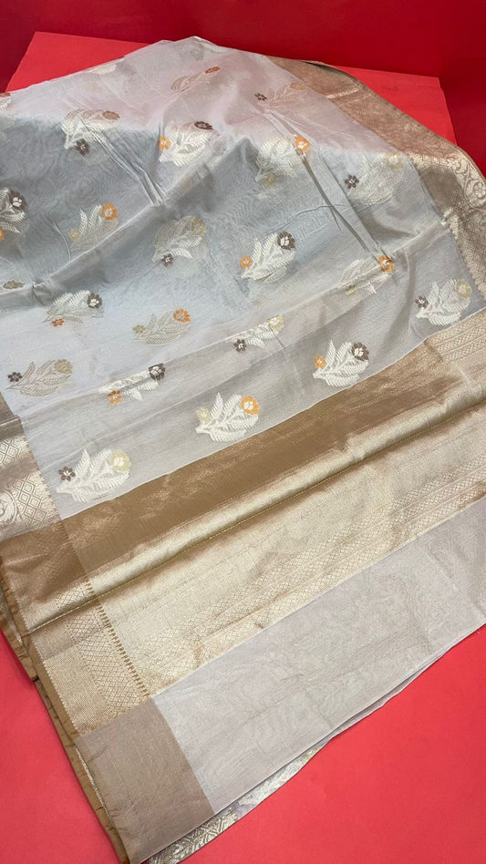 Grey Mercerise Cotton Banarasi Sarees For Women GEMSWRCTN_18