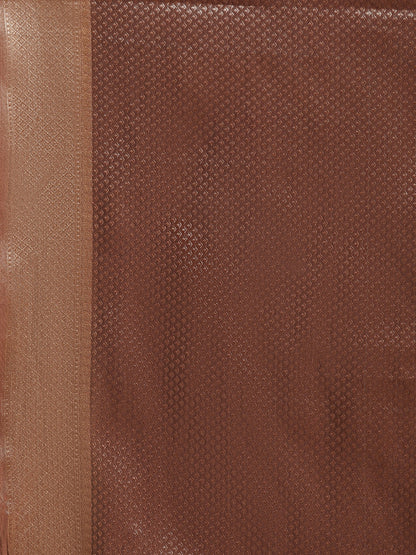 Faishana Presents Handwoven Red Masrise Cotton Jaal Alfi Skirt Border With Brown Blouse Banarasi Saree&nbsp;