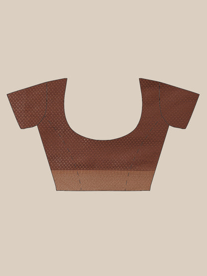 Faishana Presents Handwoven Red Masrise Cotton Jaal Alfi Skirt Border With Brown Blouse Banarasi Saree&nbsp;
