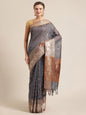 Faishana Presents Handwoven Grey Masrise Cotton Jaal Alfi Skirt Border With Brown Blouse Banarasi Saree