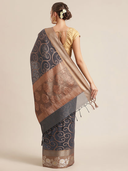 Grey Mercerise Cotton Banarasi Sarees For Women GEMSWRTCN_220