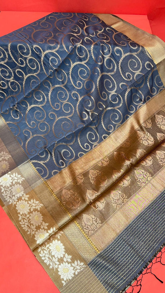 Grey Mercerise Cotton Banarasi Sarees For Women GEMSWRTCN_220
