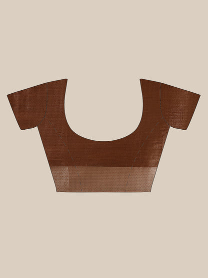 Faishana Presents Handwoven Grey Masrise Cotton Boota Skirt Border With Cheeku Brown Color Blouse Banarasi Saree