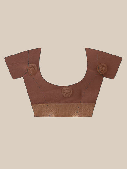 Faishana Presents Handwoven Blue Masrise Cotton Alfi Skirt Border With Brown Blouse Banarasi Saree