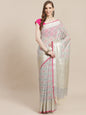 Faishana Presents Handwoven Grey Masrise Cotton Tilfi Skirt Border With Grey Blouse Banarasi Saree