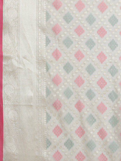 Faishana Presents Handwoven Grey Masrise Cotton Tilfi Skirt Border With Grey Blouse Banarasi Saree