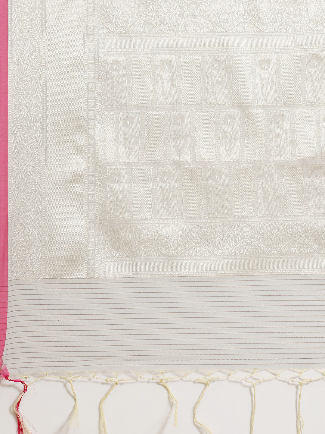 Faishana Presents Handwoven Grey Masrise Cotton Tilfi Skirt Border With Grey Blouse Banarasi Saree