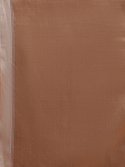 Faishana Presents Handwoven Grey Masrise Cotton Strip Jaal Skirt Border With Cheeku Color Blouse Banarasi Saree