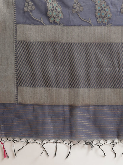 Faishana Presents Handwoven Navy Blue Masrise Cotton Tilfi Jaal  Zari Border With Saree With Magenta Blouse Banarasi Saree