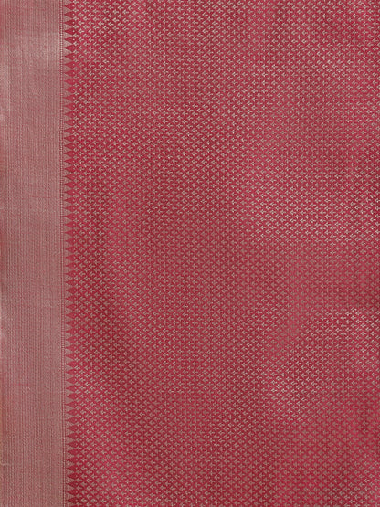 Faishana Presents Handwoven Grey Masrise Cotton Tilfi Jaal Zari Border With Magenta Blouse Banarasi Saree