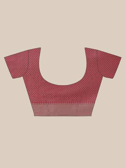 Faishana Presents Handwoven Grey Masrise Cotton Tilfi Jaal Zari Border With Magenta Blouse Banarasi Saree