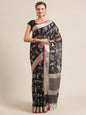 Faishana Presents Handwoven Black Masrise Cotton Tilfi Jaal Zari Border With Magenta Blouse Banarasi Saree