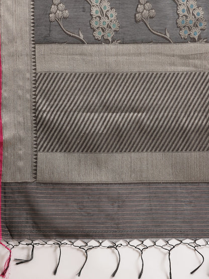 Faishana Presents Handwoven Black Masrise Cotton Tilfi Jaal Zari Border With Magenta Blouse Banarasi Saree