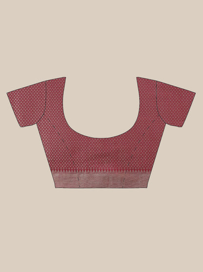 Faishana Presents Handwoven Black Masrise Cotton Tilfi Jaal Zari Border With Magenta Blouse Banarasi Saree