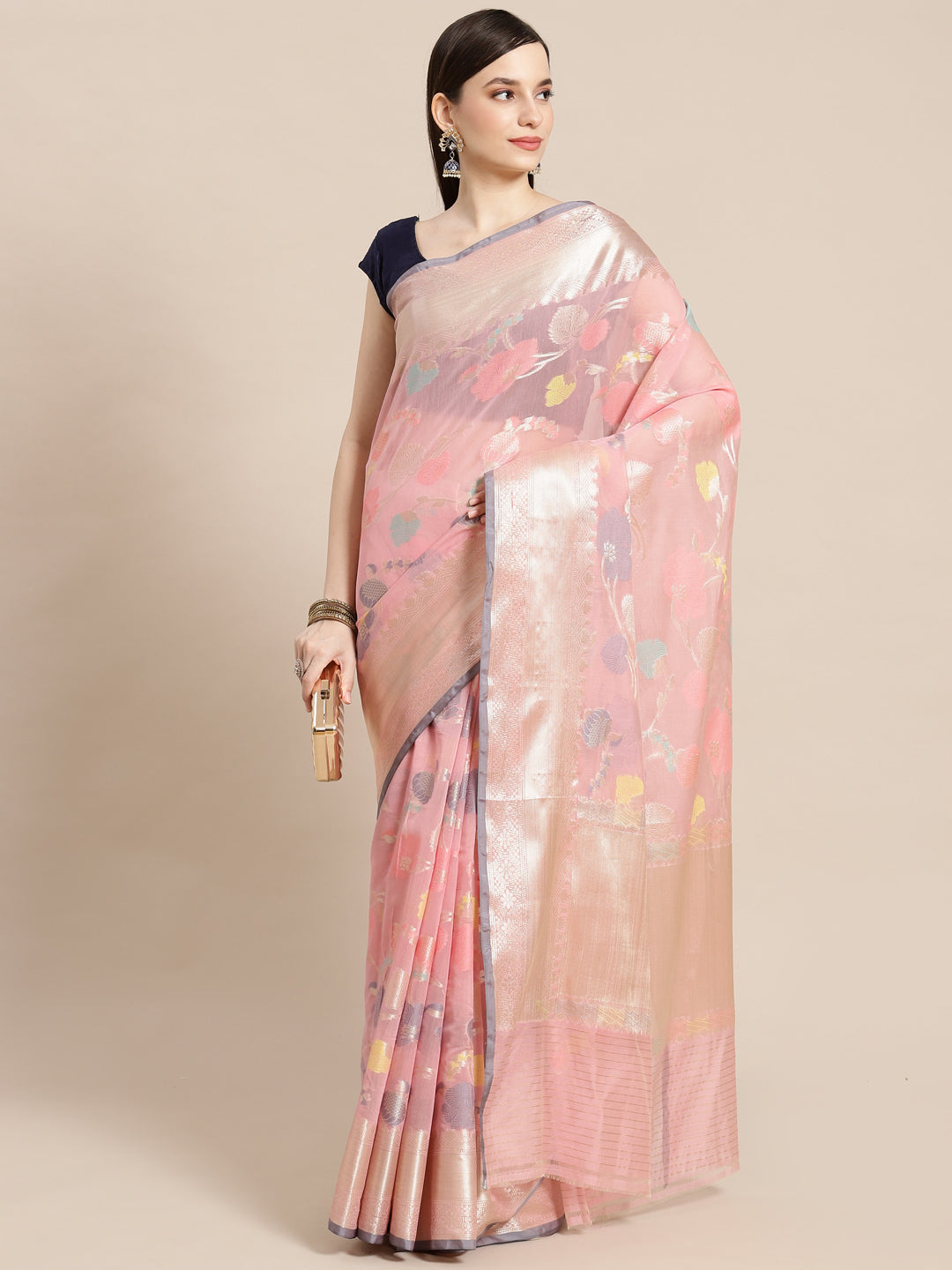 Pink Mercerise Cotton Banarasi Sarees For Women GEMSWRCTN_96