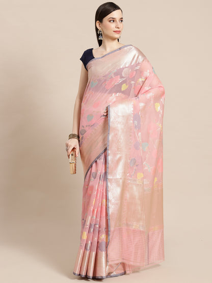 Pink Mercerise Cotton Banarasi Sarees For Women GEMSWRCTN_96