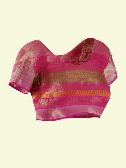 Faishana Presents Green Matka Silk Floral Boota Skirt Border With Pink Blouse Banarasi Saree