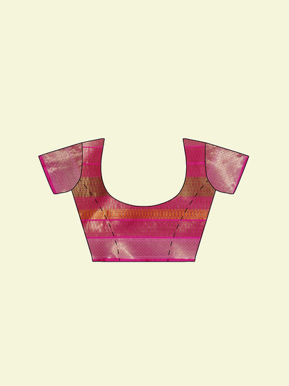 Faishana Presents Green Matka Silk Floral Boota Skirt Border With Pink Blouse Banarasi Saree