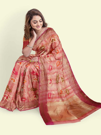 Pink Matka Silk Banarasi Sarees For Women GEMTKSLK_141