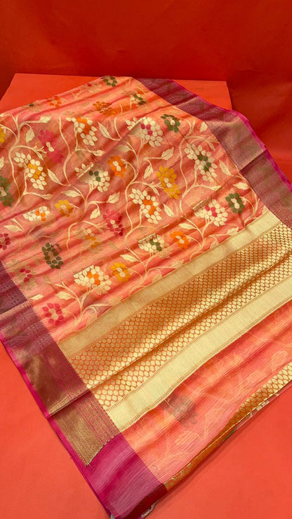 Pink Matka Silk Banarasi Sarees For Women GEMTKSLK_141