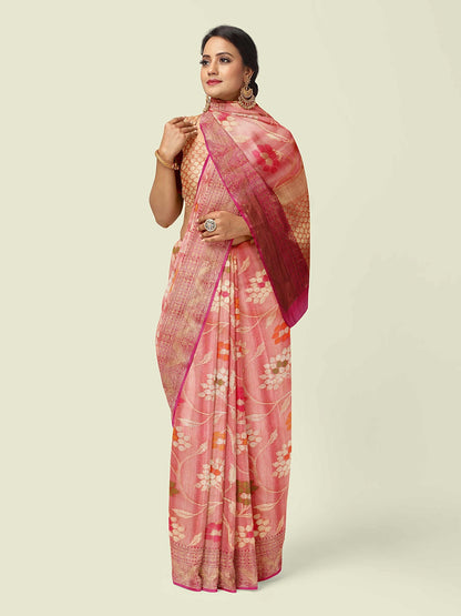 Pink Matka Silk Banarasi Sarees For Women GEMTKSLK_141